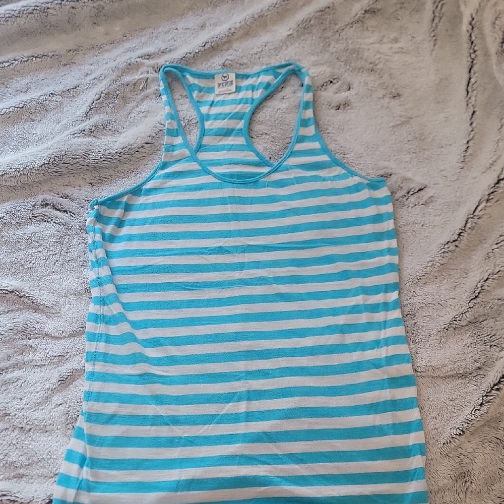 PINK Victoria's Secret Turquoise and White Striped Top